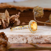 1 Carat Oval Cut Classic Citrine Ring Half Eternity Band Halo Ring